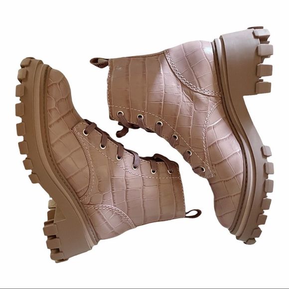 SCHUTZ Orly Croc-Print Lug-Sole Combat Boots Size 6B Sweet Lilac - Picture 6 of 10